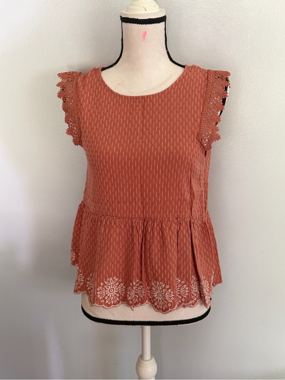 mine Rust Lace-Trim Peplum Tank
